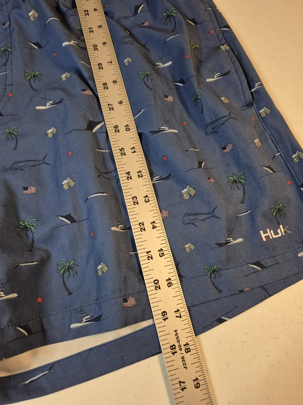 Huk Blue Palm Tree & Yacht Print Swim Trunks 4833